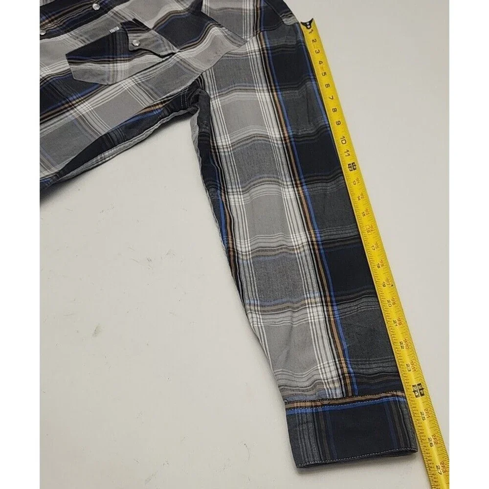 Levi's Shirt Western Cotton Pearl Snap Blue Gray Plaid Men Sz XL Standard Fit